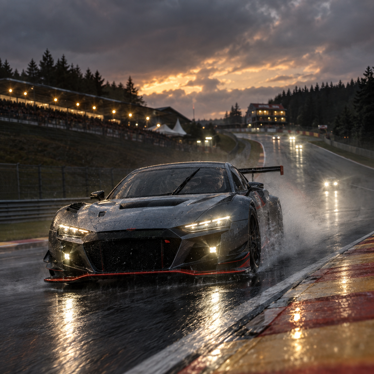 GT3 race car in wet conditions at Spa